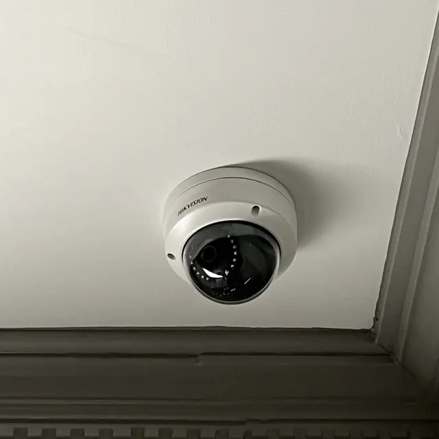 Dome camera installed on a ceiling
