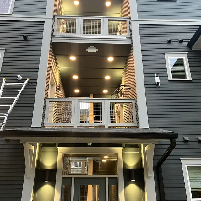 Cameras installed on a multi-story residential building